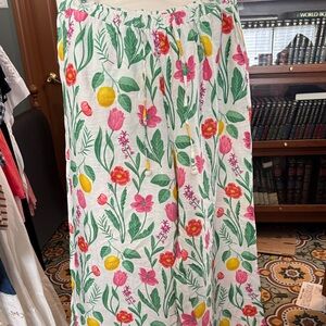 Rachel Zoe White Wide-Leg Pants with Pink Floral & Yellow Lemon Print